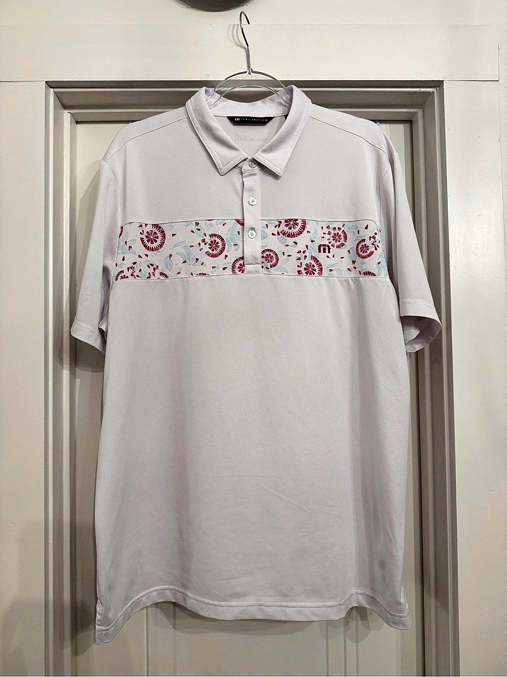 TravisMathew Men's Floral Polo White & Pink 
Size Extra Large NWT